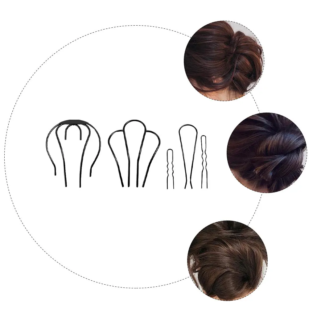 

5Pcs Female Hairpin Set Modern Minimalist Bun Combs Secure Hold Hairstyle Decor for Office Home Event Wear Decorative Hair Bun
