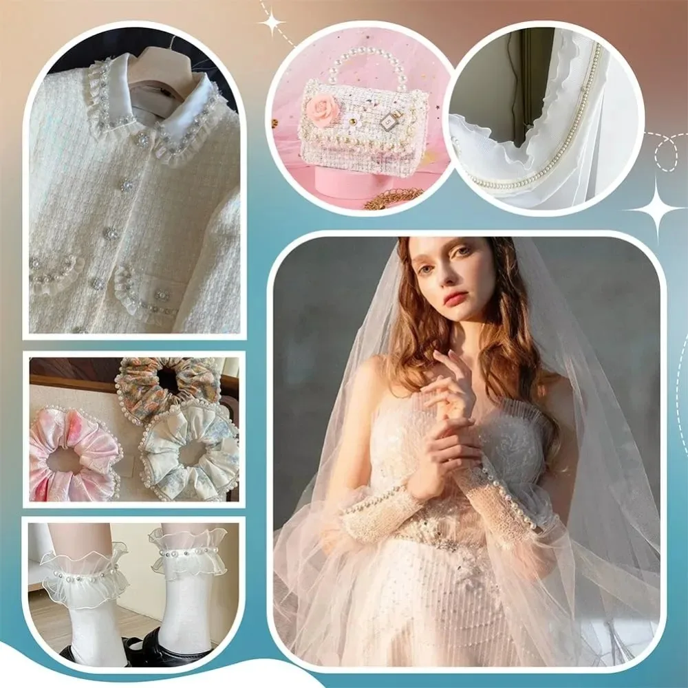 4 ياردة اللؤلؤ الدانتيل تقليم 3/8 بوصة أسود متموج شريطة من الدانتيل اللؤلؤ هامش حجر الراين هامش زين النسيج الأعرج الشريط صنع عدة