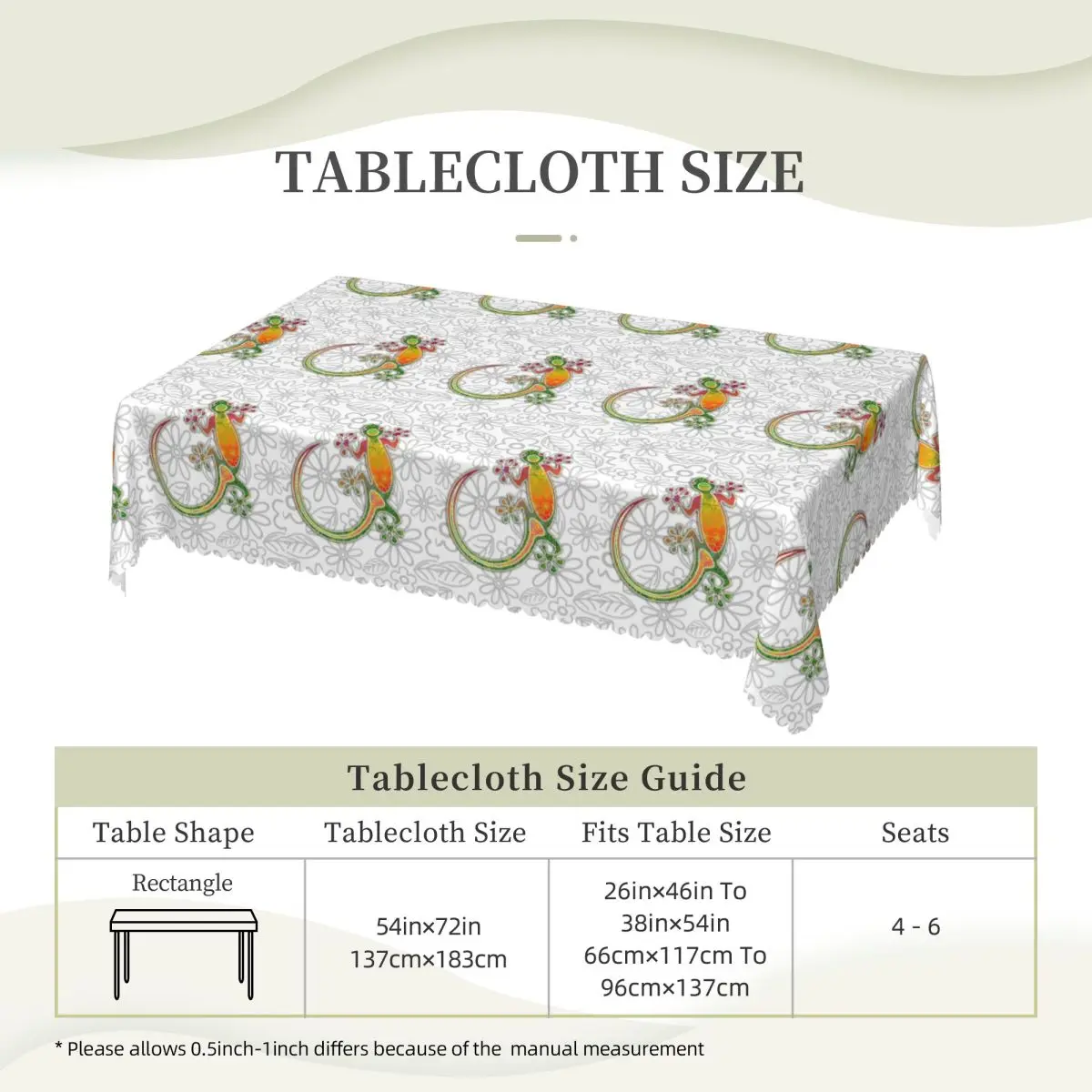 Gecko Ethnic Tribal Lizard African Custom Rectangular Tablecloth Oilproof Table Cover for Dining Events Table Cloth