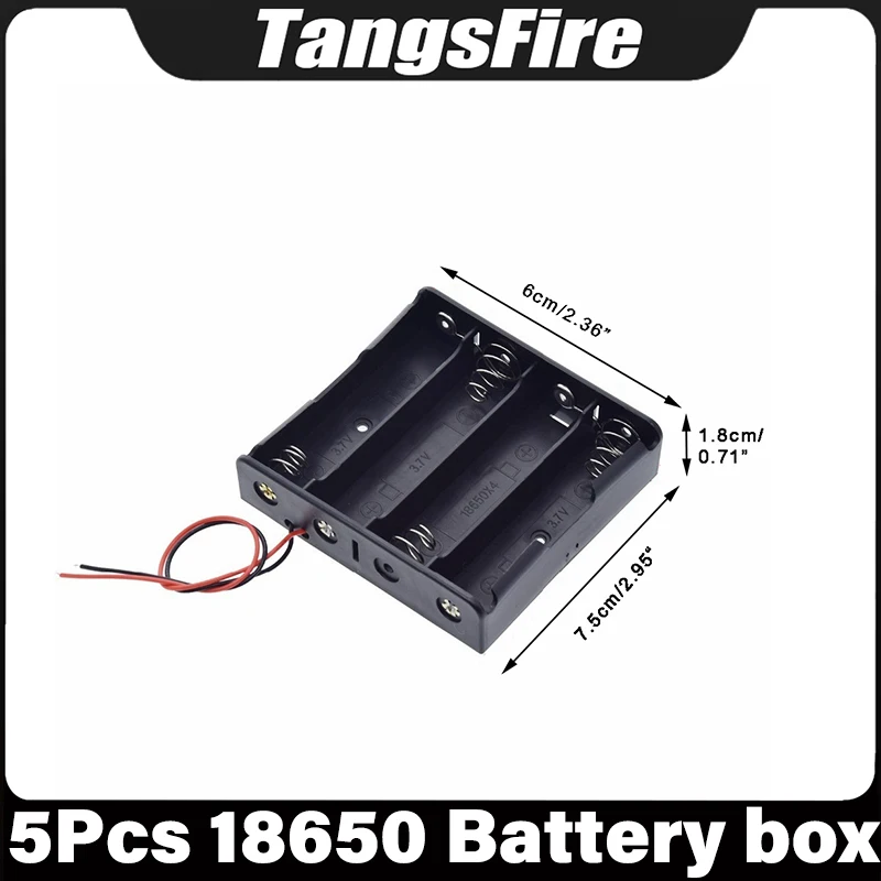 5 Pcs 4Slot 18650 Battery Holder Storage Box 3.7v Storage box lasting durable Batteries Clip Holder Container with Wire Lead