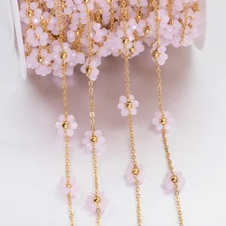 1Meter Stainless Steel Flower Crystal Stone Beads Chains for Jewelry Making DIY Wholesale
