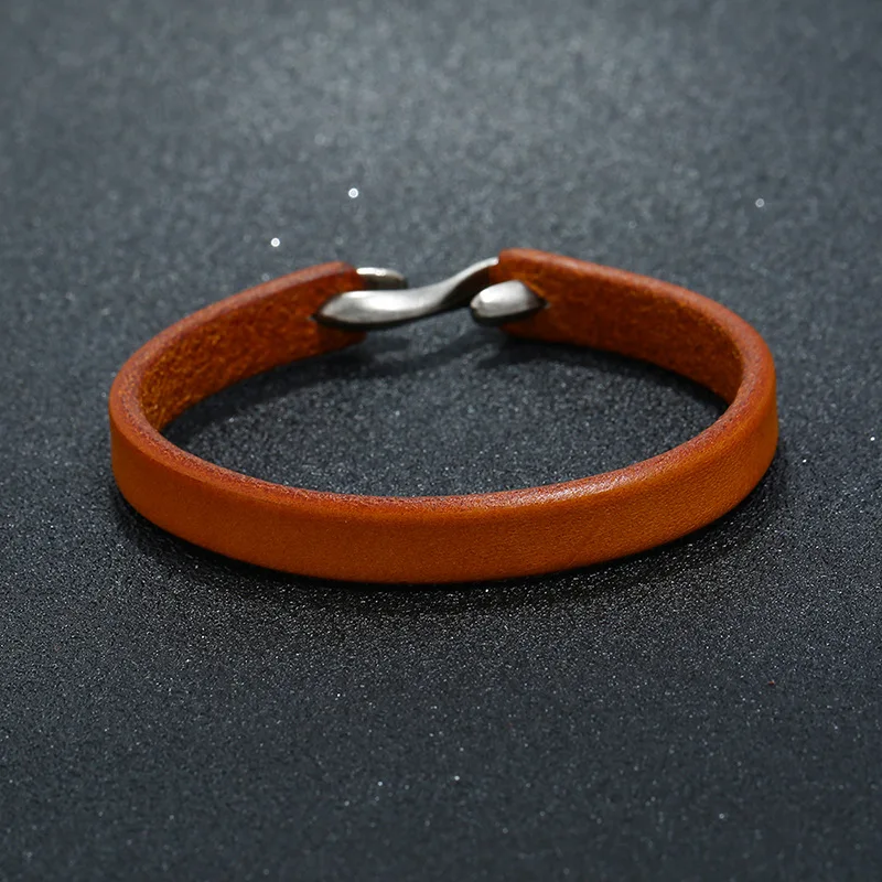 Simple metal hook bangle Punk Rock Genuine Leather Bracelet