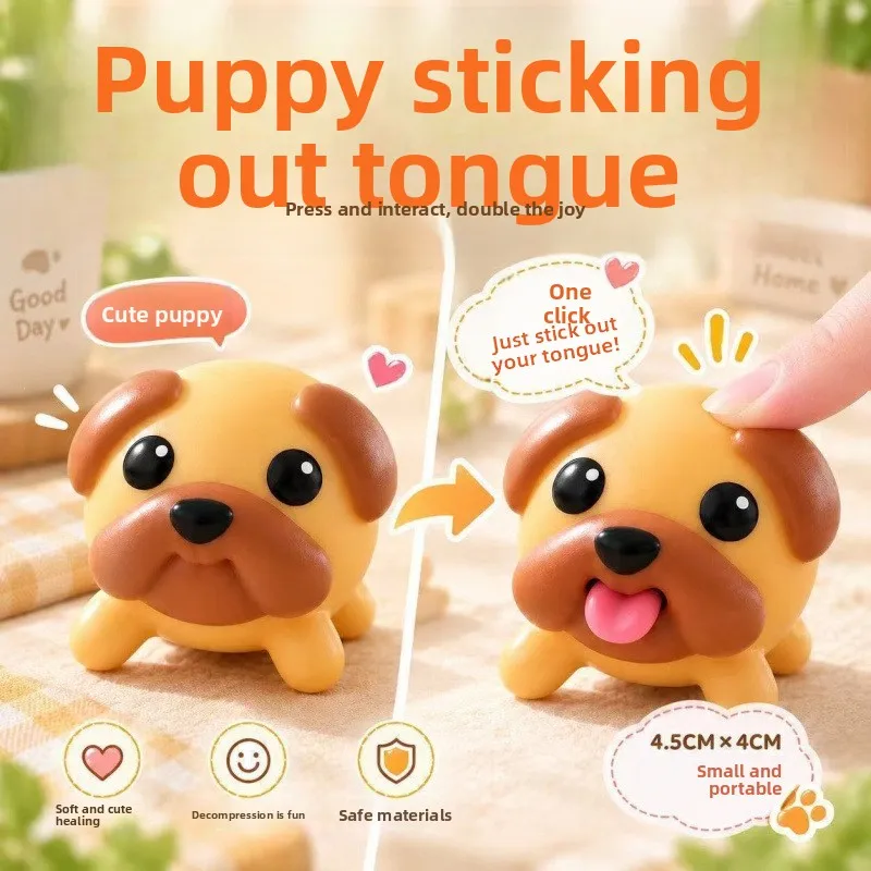Cute Tongue-Out Dog Vinyl Squishy Toy, Healing Stress Relief Squeeze Fidget Toy Gift for Kids & Friends