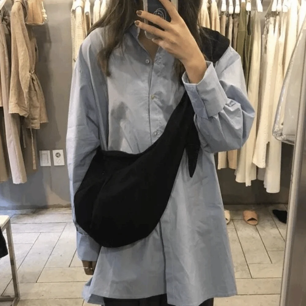 

Simple Large Capacity Canvas Crossbody Bag Korean Style Handbag Cloth Chest Bag Waist Bag Shoulder Bag Dumpling Bag Students