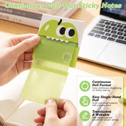 Cute Monster Sticky Notes Dispenser 80 Sheets Self-Adhesive Memo Pad Colorful Translucent Index Tabs School Office Supplies