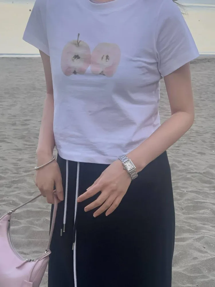 

Женская футболка ODD Fun Print Spicy Girl с коротким рукавом, облегающая, универсальный летний топ из хлопка с круглым вырезом, влагоотводящая