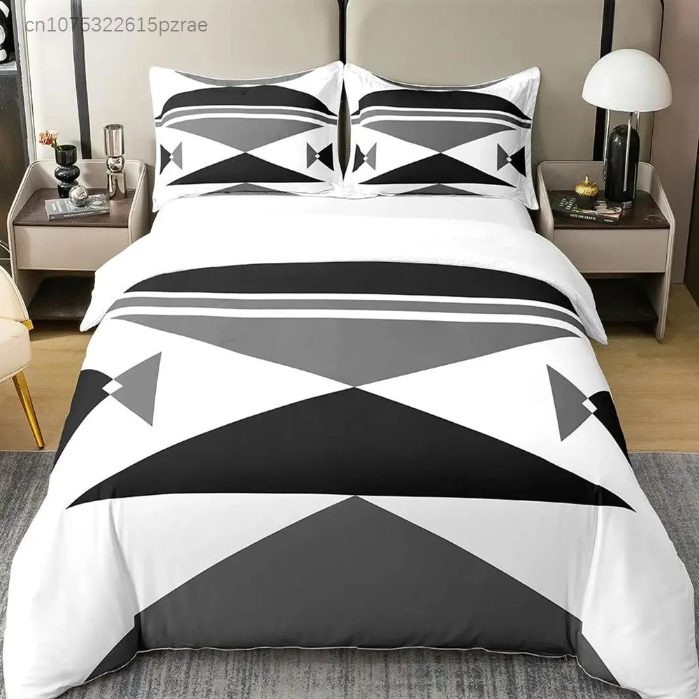 Geometric Duvet Cover For Kids Boys Comforter Cover Set Twin Size Strip Lines Bedding Set With 2 Pillow Case 3Pcs Bedroom Decor