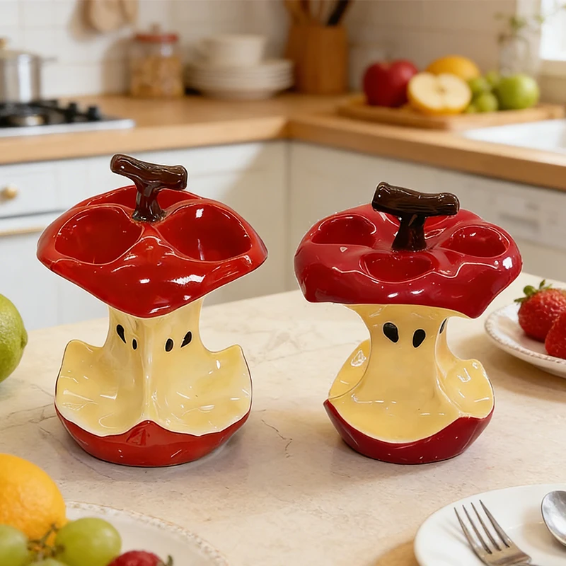 2pcs Bitten Apple Bathroom Toothbrush Holder Set Cute Toothpaste Rack Status For Dental Brush Funny Makeup Brush Storage Holder