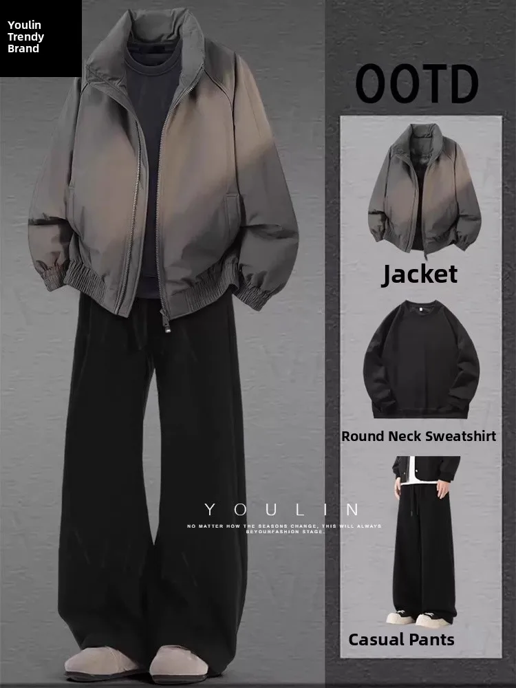 

Deep ey American Sle ort Flight Jaet Boys Spring Clothes Matching Set High Sense Collar Baseball orm Long Sve