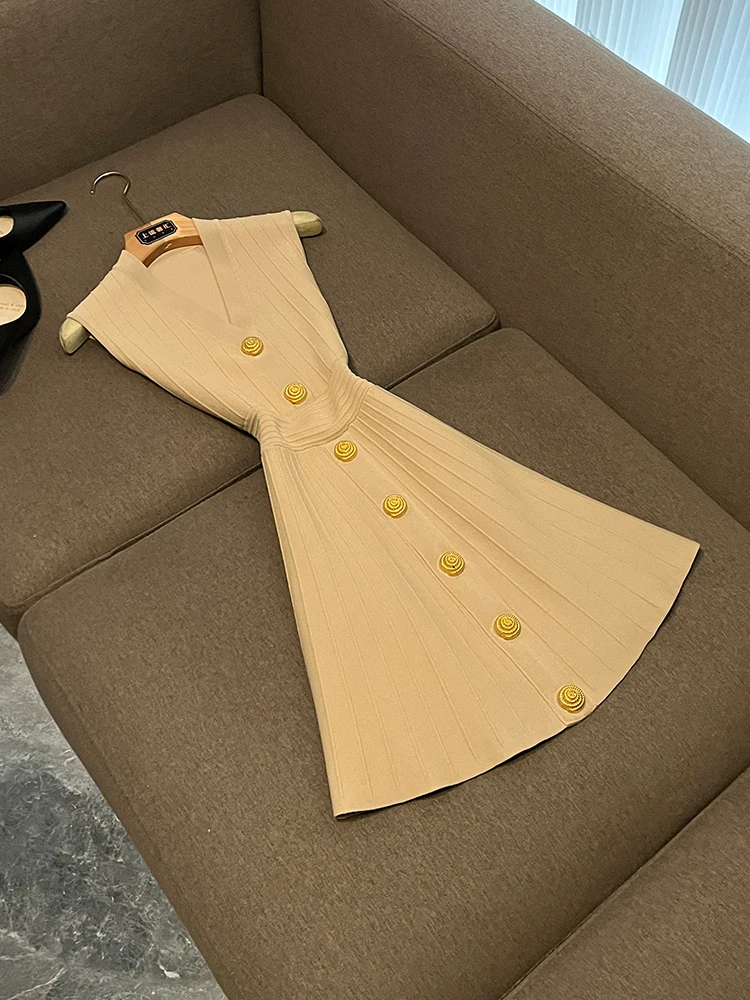 

Сладкий и пряный вязаный жилет Dr, женская облегающая юбка трапециевидной формы с V-образным вырезом и застежкой на талии Ci Commute Sle