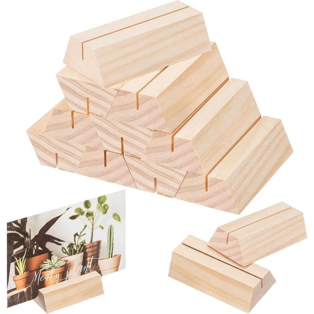 

12 шт., деревянные держатели для карточек, трапециевидный деревянный держатель для номеров стола, подставки для вывесок для визитных карточек для свадебной розничной торговли