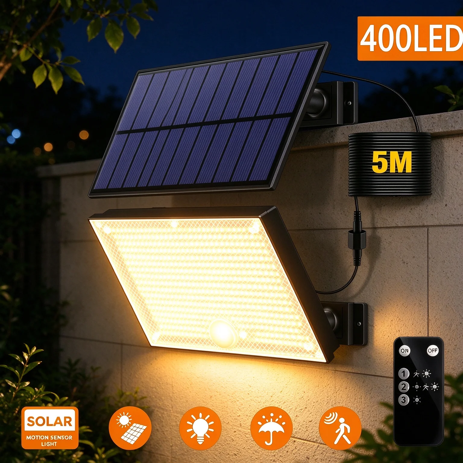 400LED Long Life 1800mAh Outdoor Solar LED Lights Spotlight Solar Panel With Motion Sensor Flood Light Wall Lamp For Yard Garden