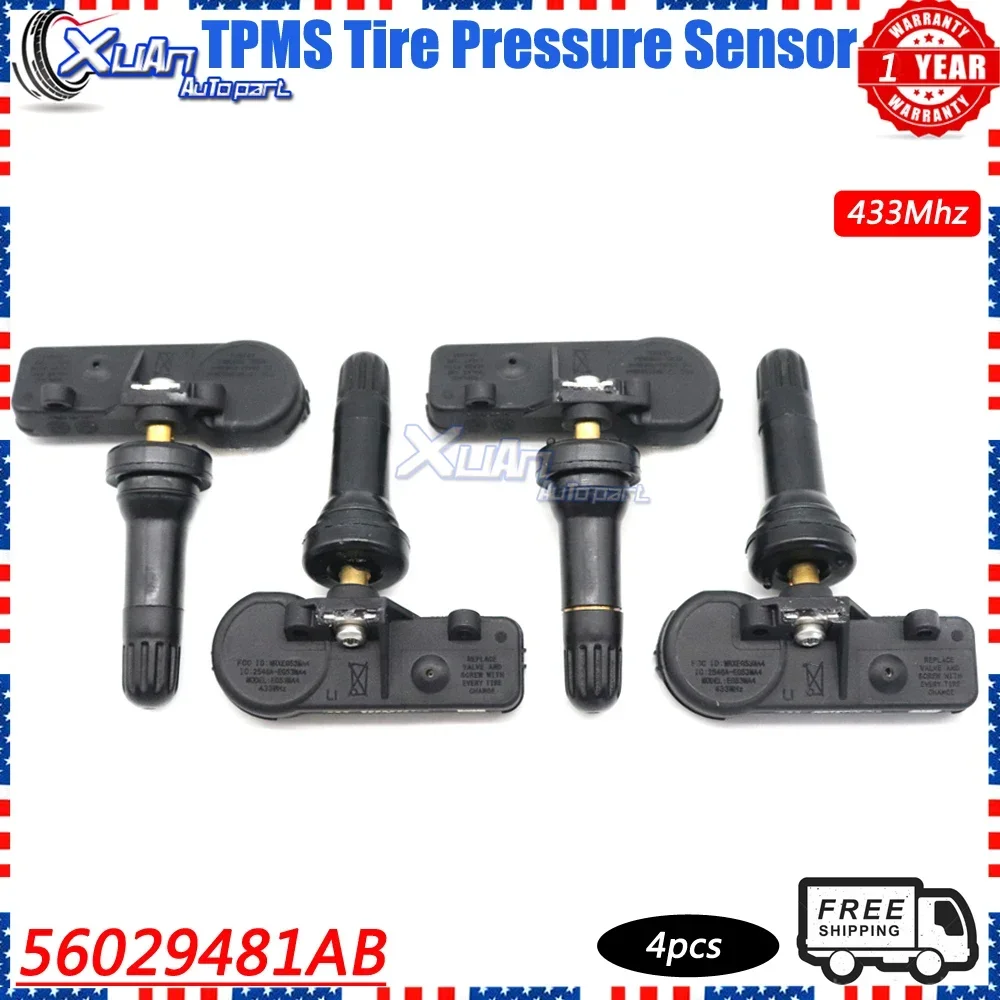 XUAN-Monitor de presión de neumáticos TPMS, Sensor 56029481AB para Dodge Nitro Ram 1500 2500 3500 Pickup Jeep Commander Wrangler 433Mhz, 4 piezas