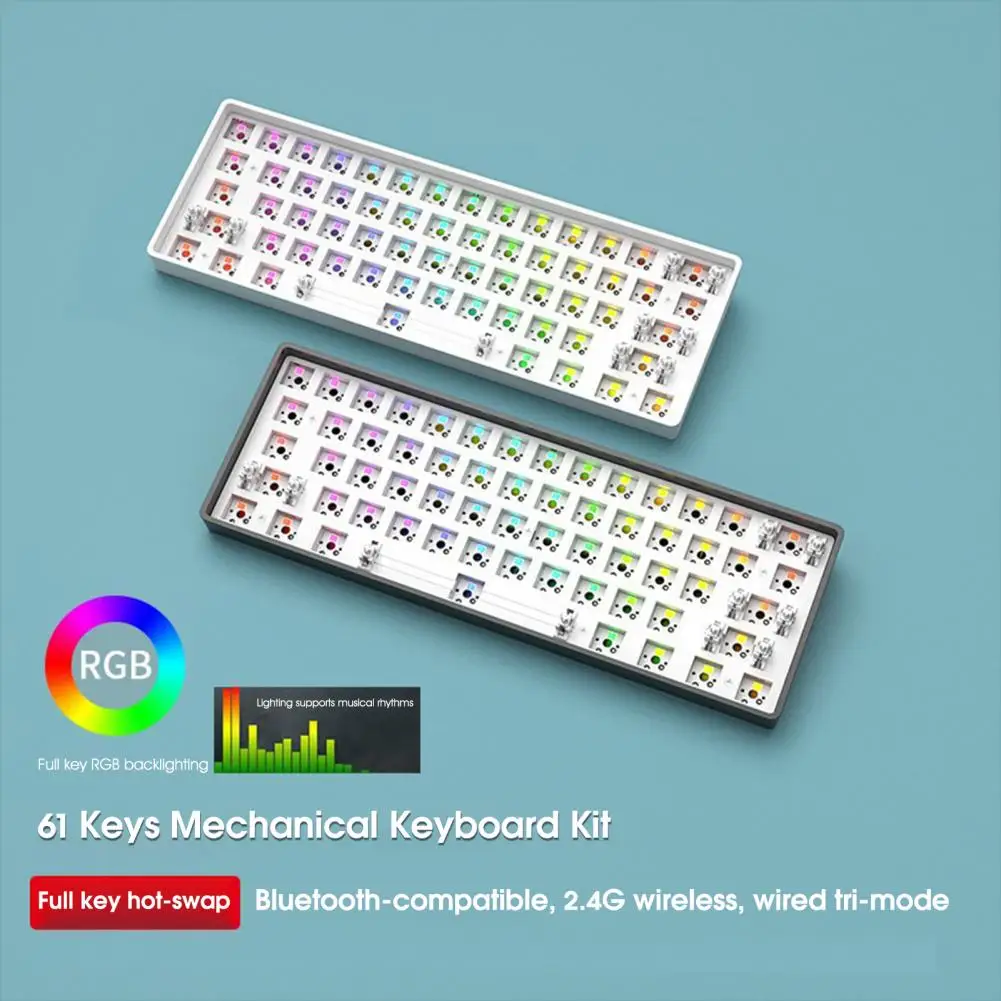 Imagem -02 - Kit de Teclado Compatível com Bluetooth Teclado Hot-swappable Retroiluminação Rgb Prata Embutida Modo Layout de 61 Teclas Universal 2.4g com Fio Dk61