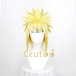 Namikaze Minato Short Yellow Blonde Gradiently Layered Synthetic Hair Cosplay Costume Wig +Blue headband+ Wig Cap