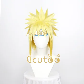 Namikaze Minato krótki żółty blond gradientowo warstwowe włosy syntetyczne przebranie na karnawał peruka + niebieska opaska + czapka z peruką