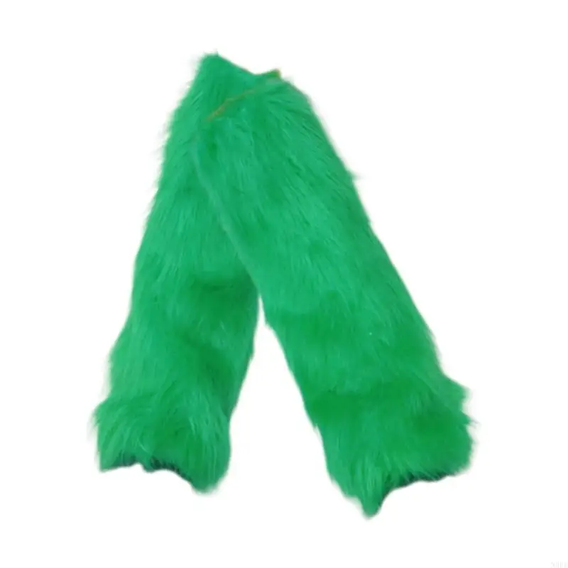 N0PE Women Aesthetic Punk Leg Warmer Japanese Green Plush Leggings Boot Cover Sock