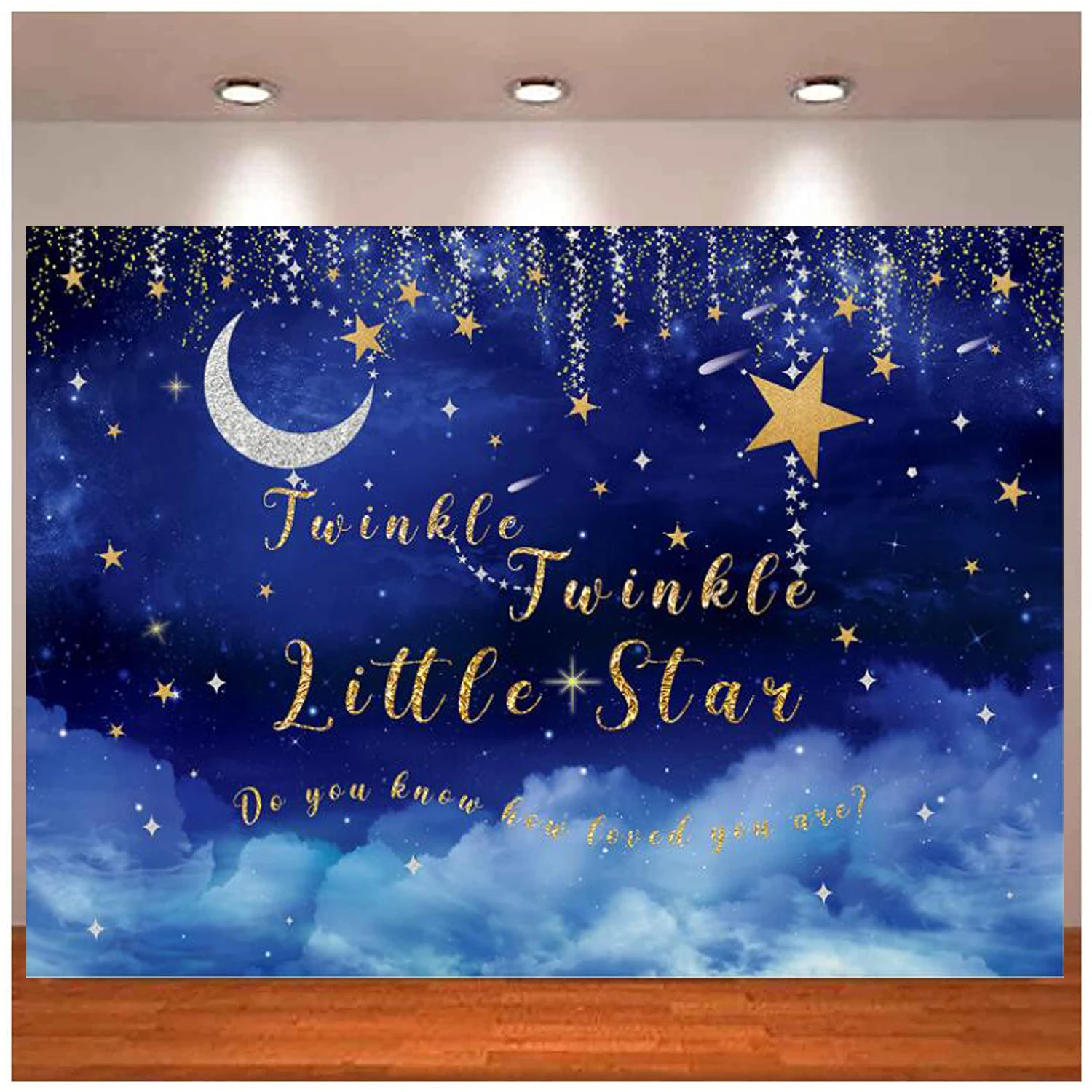 

Night Sky Stars Photography Backdrop Blue Twinkle Little Star Moon Baby Shower Birthday Background Photo Shoot Decor Props