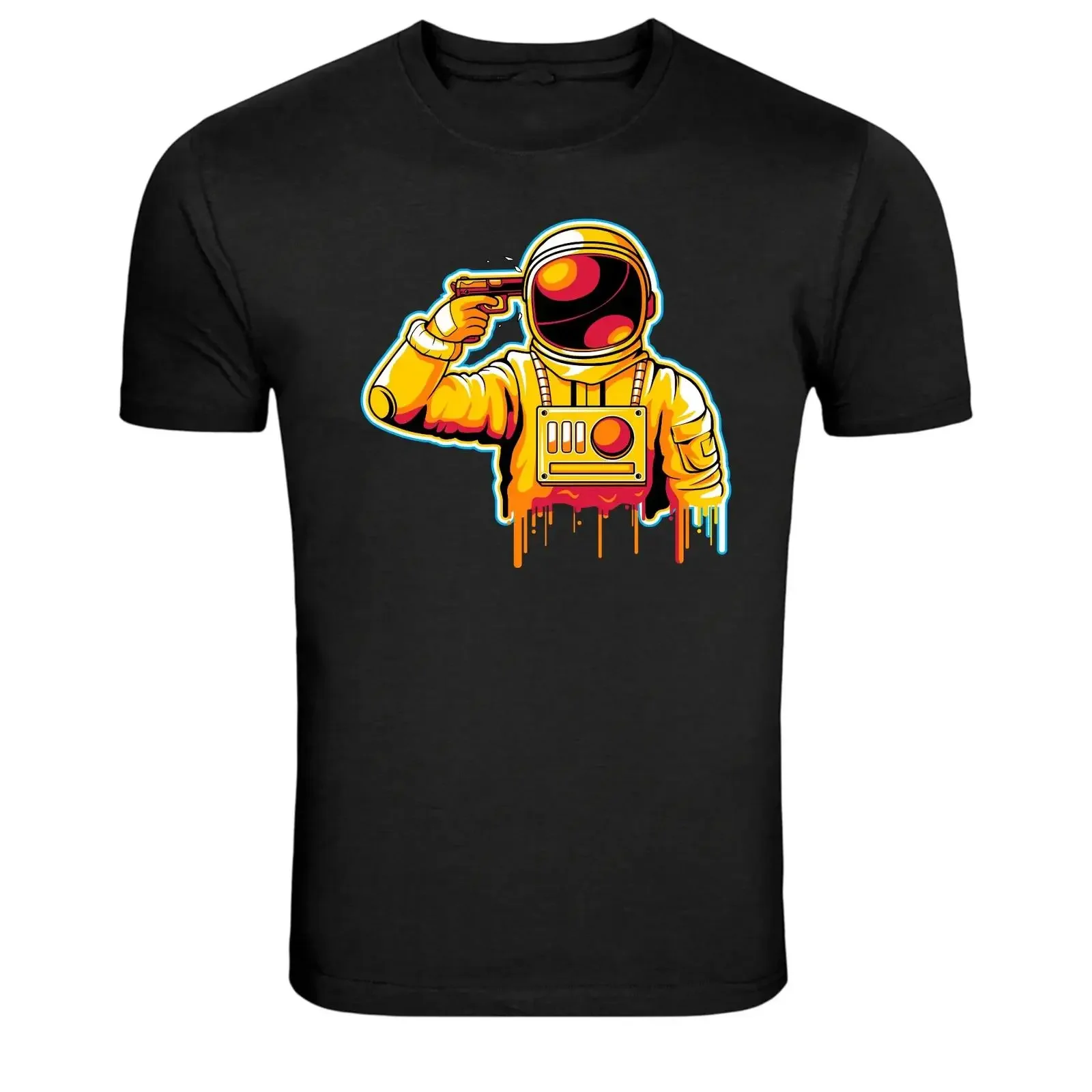 Astronaut Gun Head Melting Space Art T Shirt vintage Washed Slightly Stylish Stretched Top For Everyday Wear Versatile homme