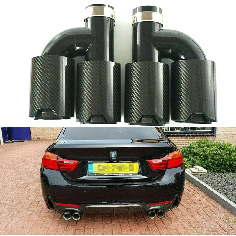 

2pcs Carbon Fiber Universal Tip H Shape Double Exit Car Exhaust Pipe Mufflers Nozzle Decoration For BMW M Logo Gloss All Black