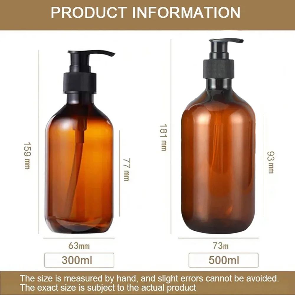 2PC Brown 300/500ml Foaming Soap Dispenser Bathroom Hand Sanitizer Shampoo Body Wash Lotion Refillable Pump Bottle Container