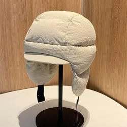 Autumn and Winter Solid Color Down Padded Lei Feng Cap for Men and Women Warmth Cycling Ear Protection Flying Bomber Hats Gorras