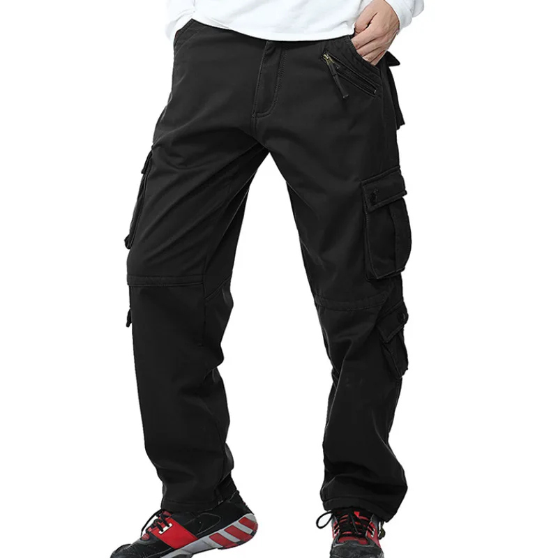 

New Winter Fleece Warm Tactical Pants Loose Army Cargo Pants Long Trousers Men Zipper Pocket Casual Thicken Pants Plus Size 40