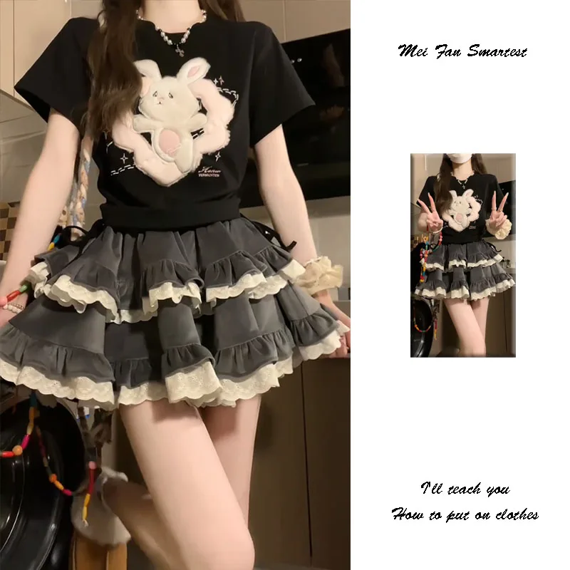 

Summer Lady New White Lace Cake Elastic Waist High Waisted Appear Thin Montage A-line Skirt All-match Fluffy Short Skirt A680