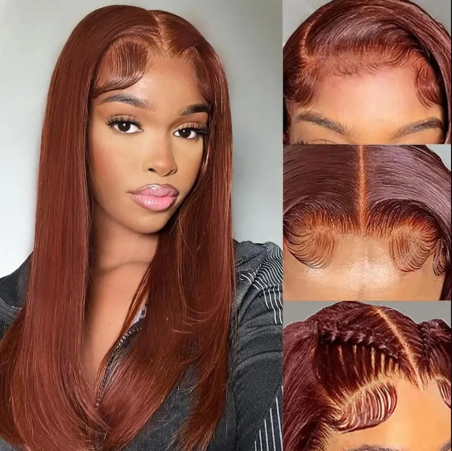 2024 Natural Orange Brown Soft 26“Long SilkyStraight Lace Front Wig For Black Women BabyHair Glueless Preplucked Heat Resistant