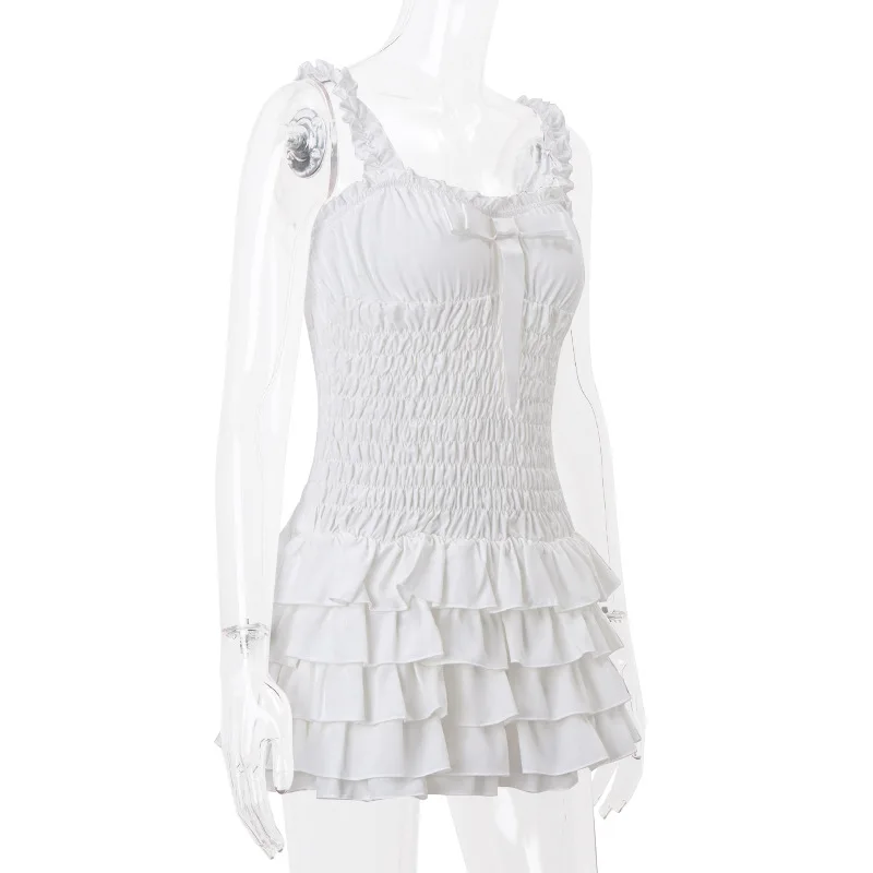 Y2k 드레스 여성 Fairycore 의류 Sweetheart Neck 민소매 Tiered Ruffle Hem Shirred Cami Dress 이브닝 파티 드레스