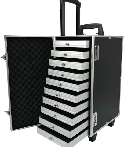 Rolling Jewelry Trolley Case with Drawers Sturdy Case for Travel and Vendor Showes Jewels Sets Display Organizer (Black)