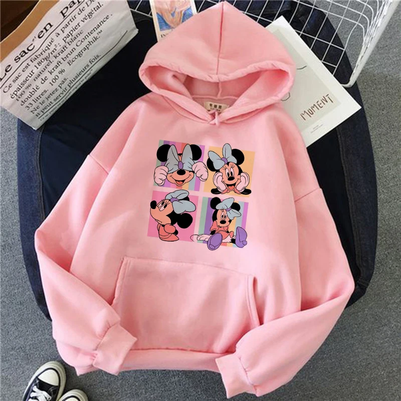 Harajuku Women Hoodie Disney Minnie Mouse Sweatshirt Clothes Mickey Hoody Top Hoodies Sweatshirts Female Girls