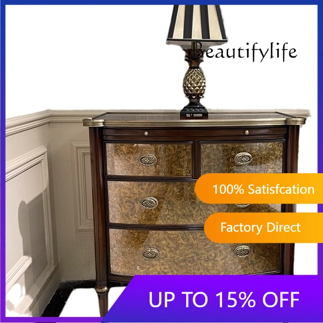 

Light Luxury European Solid Wood Bedside Cabinet Villa Classical Storage British French Retro Villa Furniture X