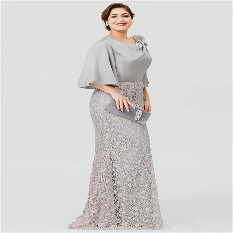 

MULONG Lace Wedding Party Guest Chiffon Appliques Gray Mermaid Dress For Wedding Mother Bride Plus Size robe mere mariee