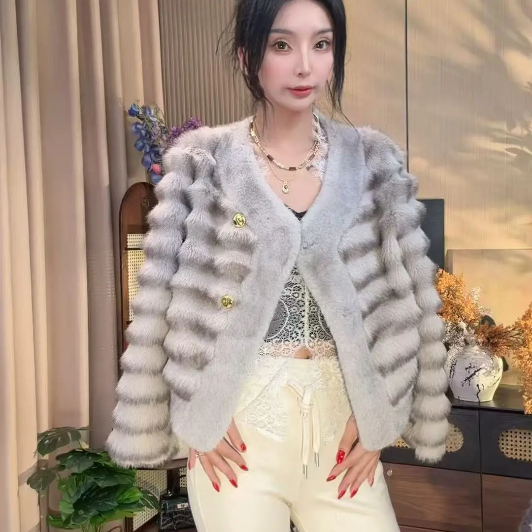 

Новая модная короткая шуба из экологически чистого меха норки и шиншиллы 2026 года, женская шуба в стиле «сладкий ветер»