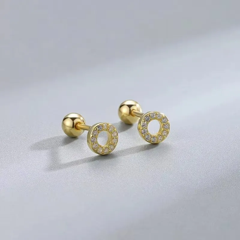 Korean Fashion Pink Zirconic Bear Screw Earrings For Women Girls Cute Animal Cartilage Helix Tragus Ear Piercing Jewelry Gift