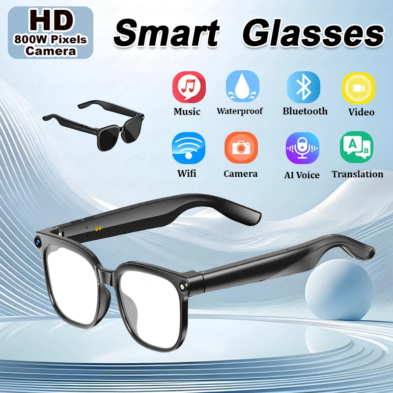 

2025 New Smart Glasses 8MP HD Camera AI Voice Photo Video Recording Translation Long Battery Life Music Waterproof Smart Glasses
