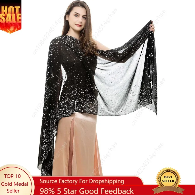 

REEMONDE Womens Rhinestones Pashmina Shawls and Wraps for Evening Dresses Chiffon Shawl Sparkly Scarf