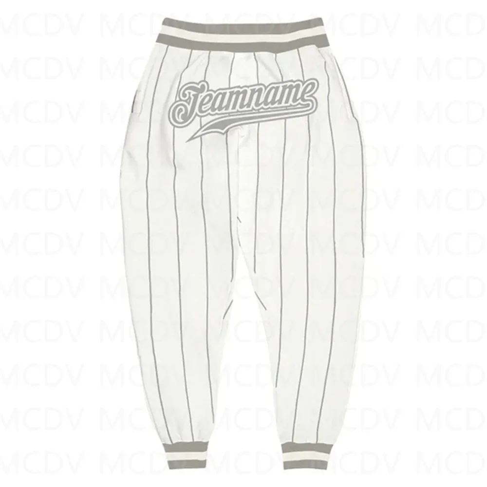 Custom White Black Pinstripe Pink-Light Blue Sports Pants 3D Printed Casual Unisex Jogging Trousers Loose Sports Pants