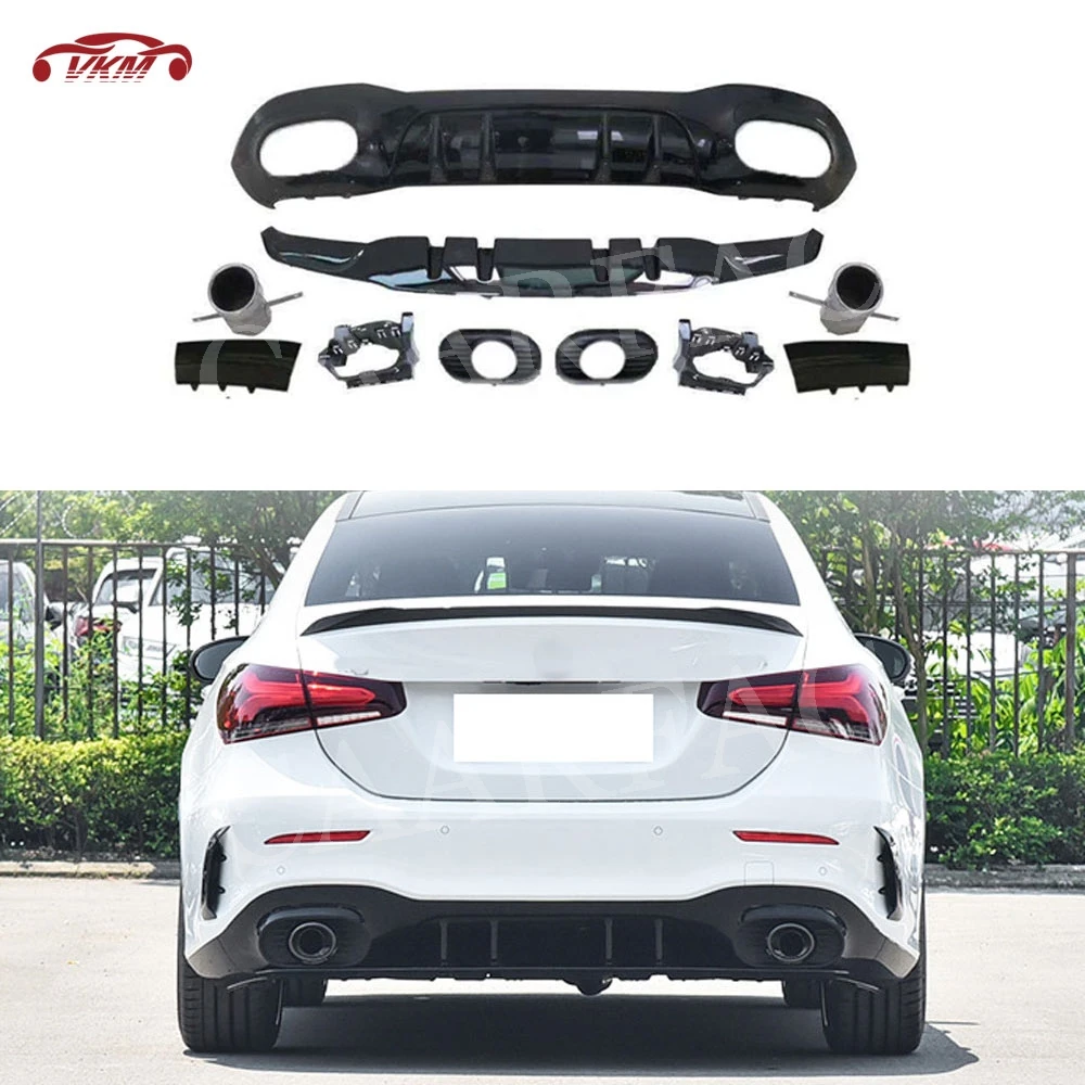 

PP Black Rear Lip Diffuser With Exhaust Tips For Mercedes Benz A Class W177 A180 A200 A250 A35 2019 2020 Bumper Splitters