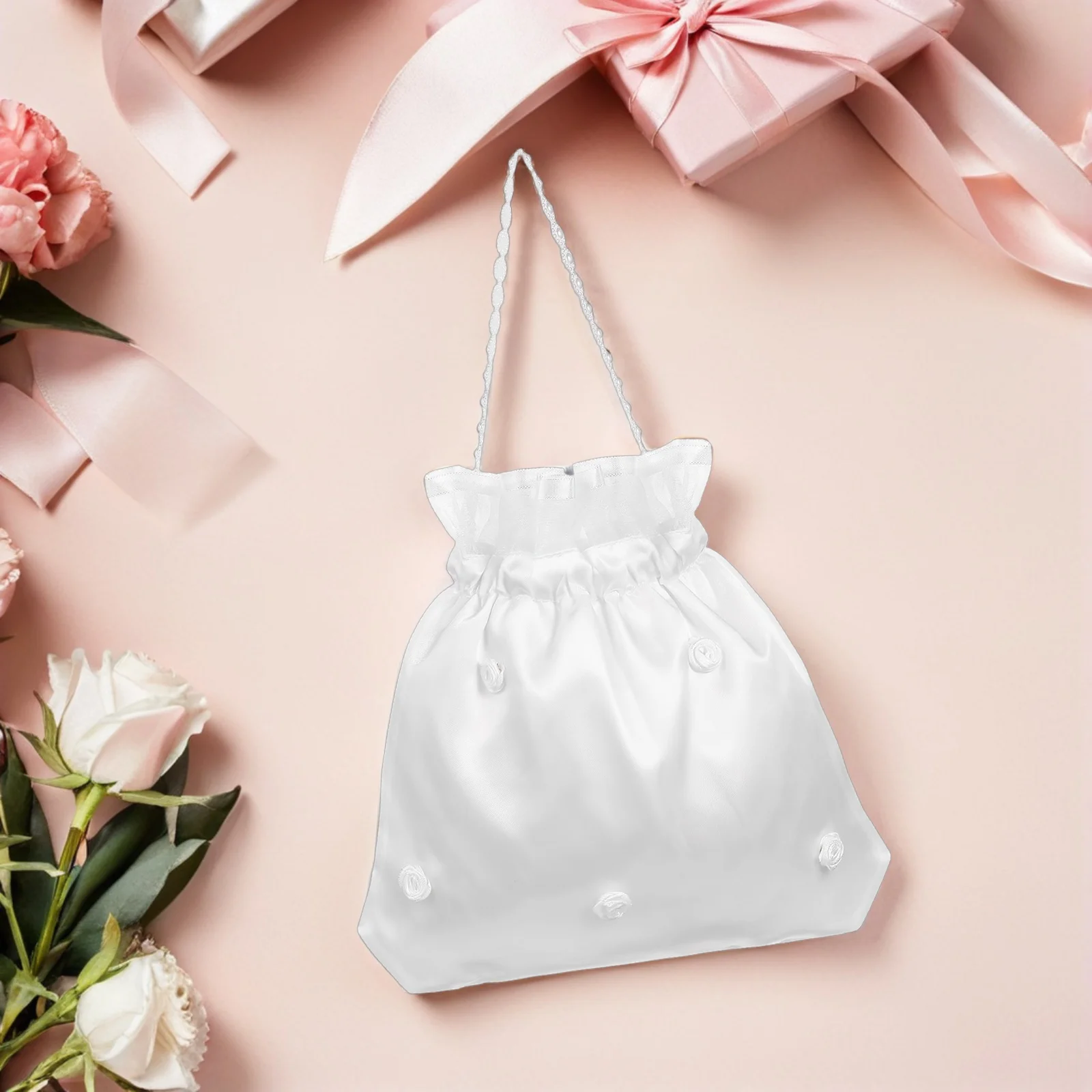 

3Pcs Elegant Satin Bridal Pouch Floral Wedding Money Bag for Bride Small Clutch Purse Handbag for Jewelry Cards Favor