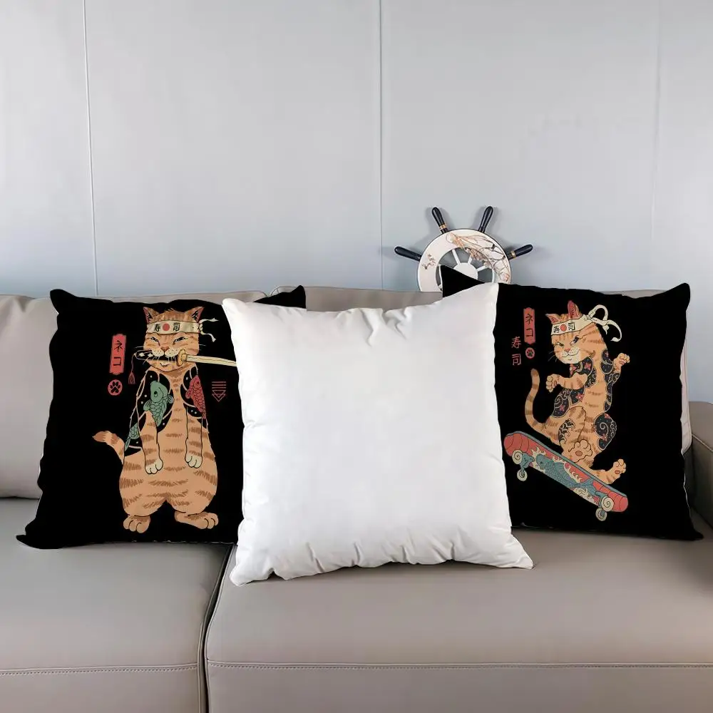 

Japanese Style Samurai Cat Pillow Case Multi sized car seat cushions, luxurious home office, sofa decorative pillowcases