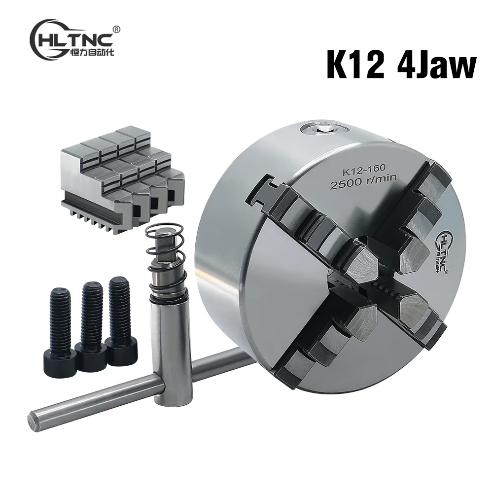 HLTNC K12 4 Jaws Manual Self-Centering Lathe Chuck 80 100 125 160mm Tools Accessories For CNC Grinding Milling Turning Machine