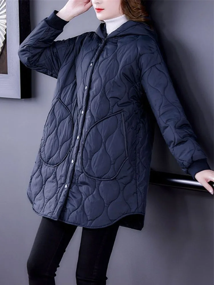 2023 Oversize L-6XL Autumn Winter Coat Women Down Cotton-padded Jackets Hooded Parkas Long Tops Female Lightweight Thin Overcoat