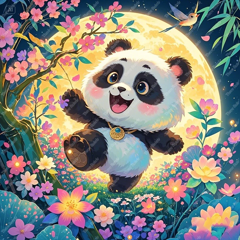 Three Ratels QHH179 Happy Panda Cartoon Animal Wall Stickers for Children's Bedroom Decoration