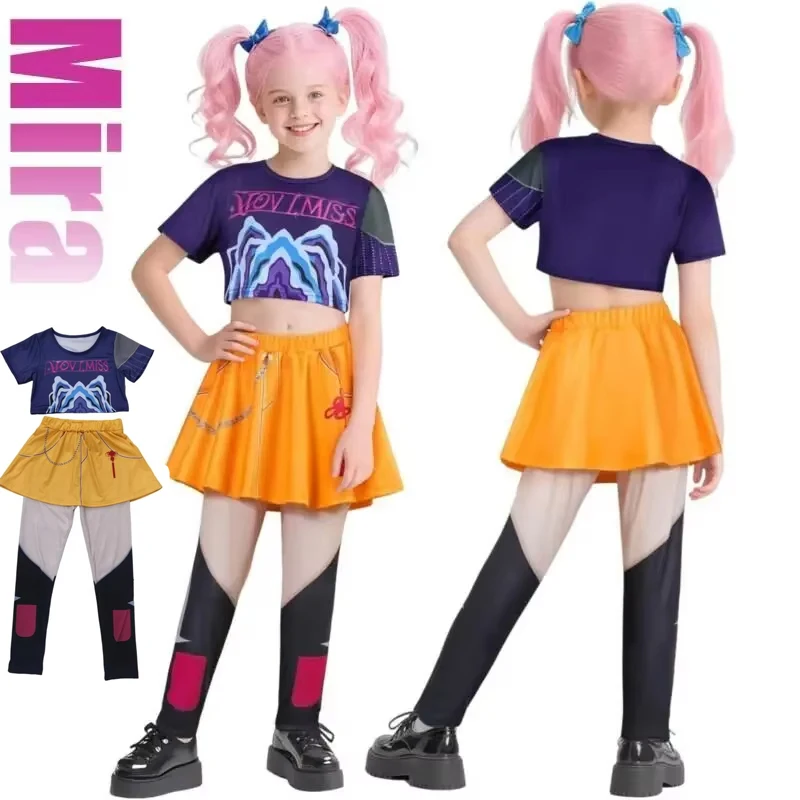 

Rumi Zoey Mira Cosplay Costume Kids Girls Huntrix Kpop Demon Hunters Cosplay Anime Cartoon Halloween Party Outfit Costume Child