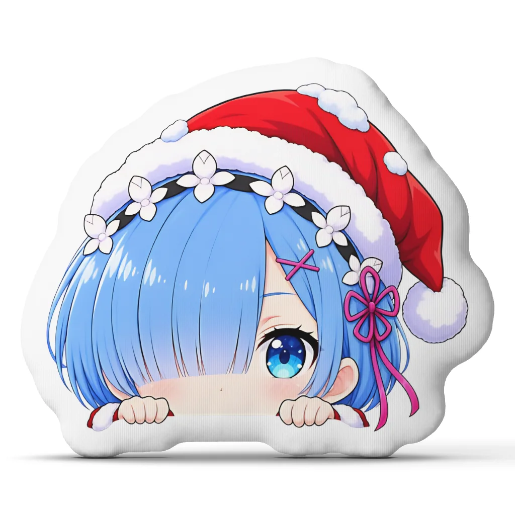 Rem Christmas Peeking Santa Chibi Re Zero Plush Pillow Cushion Irregular Stuffed Throw Pillow Home Decor Gift Sofa Bed Couch