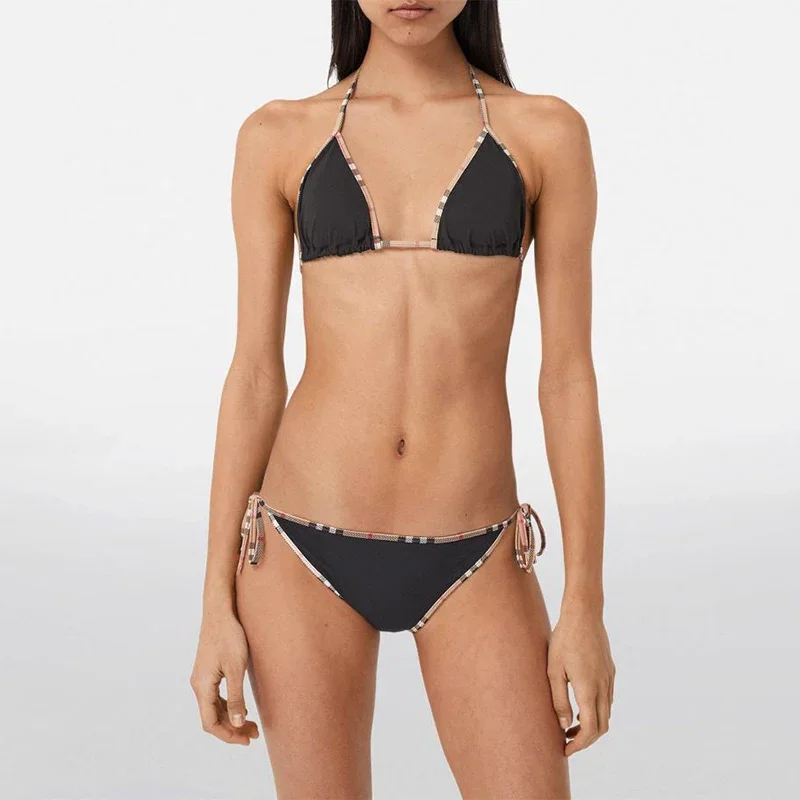 الماركات الفاخرة تحقق بيكيني مجموعات 2 قطعة ملابس السباحة الكلاسيكية طباعة منقوشة موضة مثير شاطئ السباحة الصيف ملابس النساء Y2K الملابس