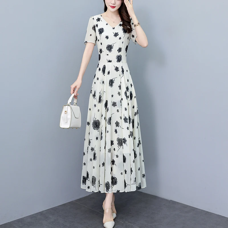 2025 Vintage Print Bodycon Night Midi Dress Luxury Party Elegant Prom Long Dress Women Casual Chiffon Floral Boho Beach Sundress