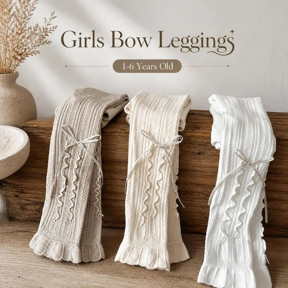 Fashion Ruffled Girls Bow Leggings Cotton Knitted Kids Pantyhose Stretchy Thin Children Tights 1-6 Years Old